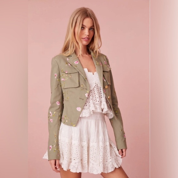 LoveShackFancy Jackets & Blazers - Loveshackfancy Dolisa Embroidered Military Jacket size 4 NWT